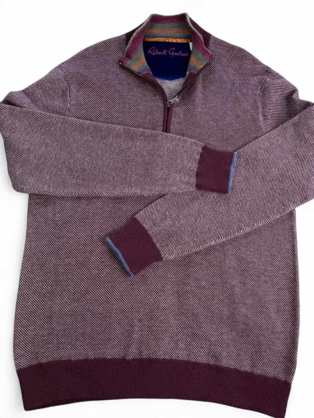 Robert Graham Rhett Sweater L Burgundy Wool 1/4 Zip Pullover NWOT